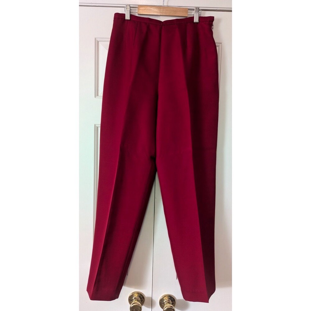 Talbots Size 8 Red Silk Wool Blend Tapered Pants Flat Front Lined Dress Trousers